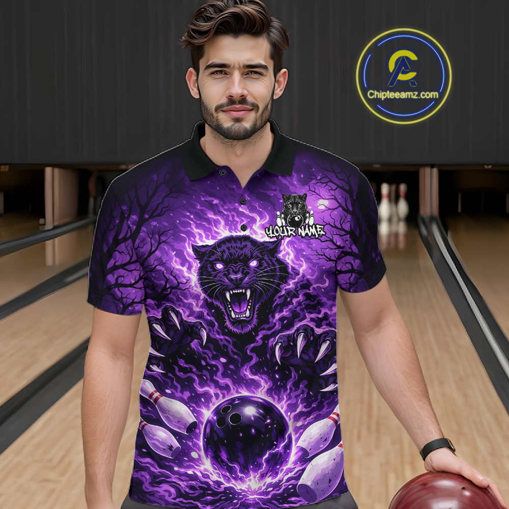 Custom Panther Bowling Shirt for Men Bowling Team Jersey Bowling Outfit Polo & Quarter-Zip QZT970