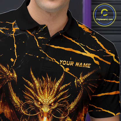 Custom Black and Gold Bowling Shirt Dragon Bowling Jersey League for Men Polo & 1/4-Zip Outfit QZT834