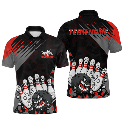 Custom Red Funny Bowling Shirt Crazy Bowling Jersey Men Polo & 1/4 Zip Bowling Outfit QZT785