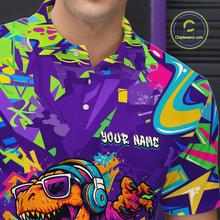 Load image into Gallery viewer, Custom Funny Graffiti Dinosaur Bowling Shirt Polo &amp; 1/4 Zip Bowling Jersey for Men Bowling Outfit QZT795