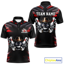 Load image into Gallery viewer, Custom Black &amp; Red Funny Cowboy Bowling Shirt for Men Polo &amp; 1/4-Zip Bowling League QZT840