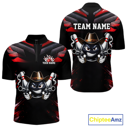 Custom Black & Red Funny Cowboy Bowling Shirt for Men Polo & 1/4-Zip Bowling League QZT840