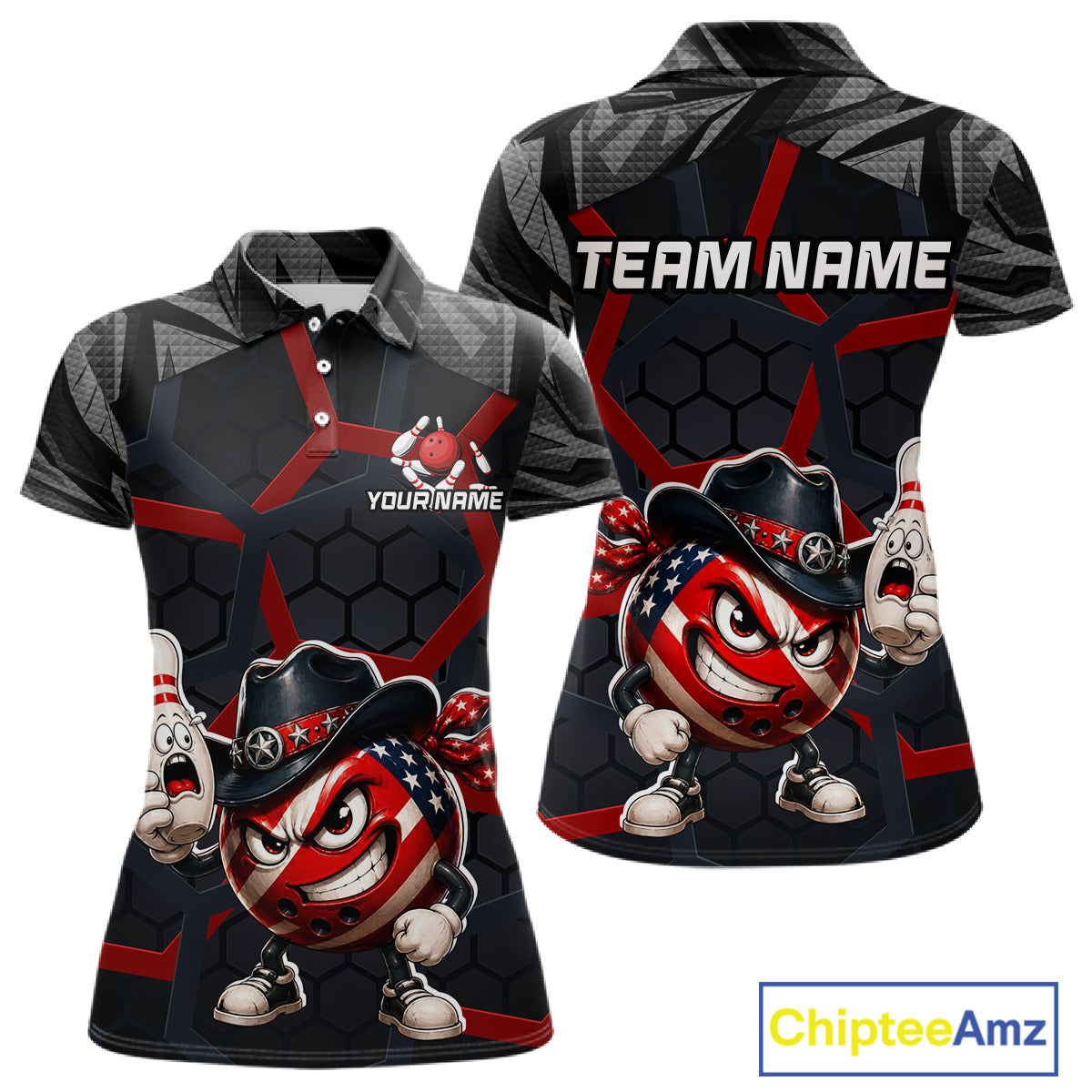 Custom Funny American Flag Bowling Shirt for Women Bowling Team Jersey Bowling Outfit QZT1123