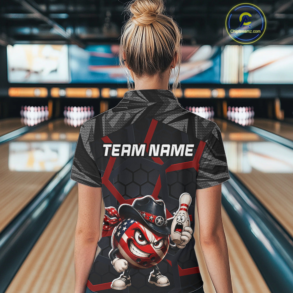 Custom Funny American Flag Bowling Shirt for Women Bowling Team Jersey Bowling Outfit QZT1123
