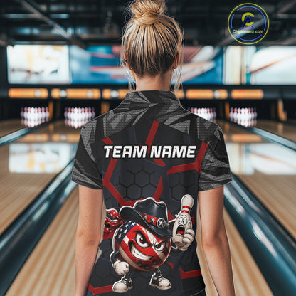 Custom Funny American Flag Bowling Shirt for Women Bowling Team Jersey Bowling Outfit QZT1123