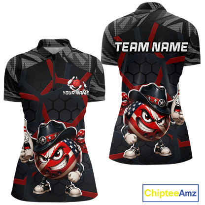 Custom Funny American Flag Bowling Shirt for Women Bowling Team Jersey Bowling Outfit QZT1123