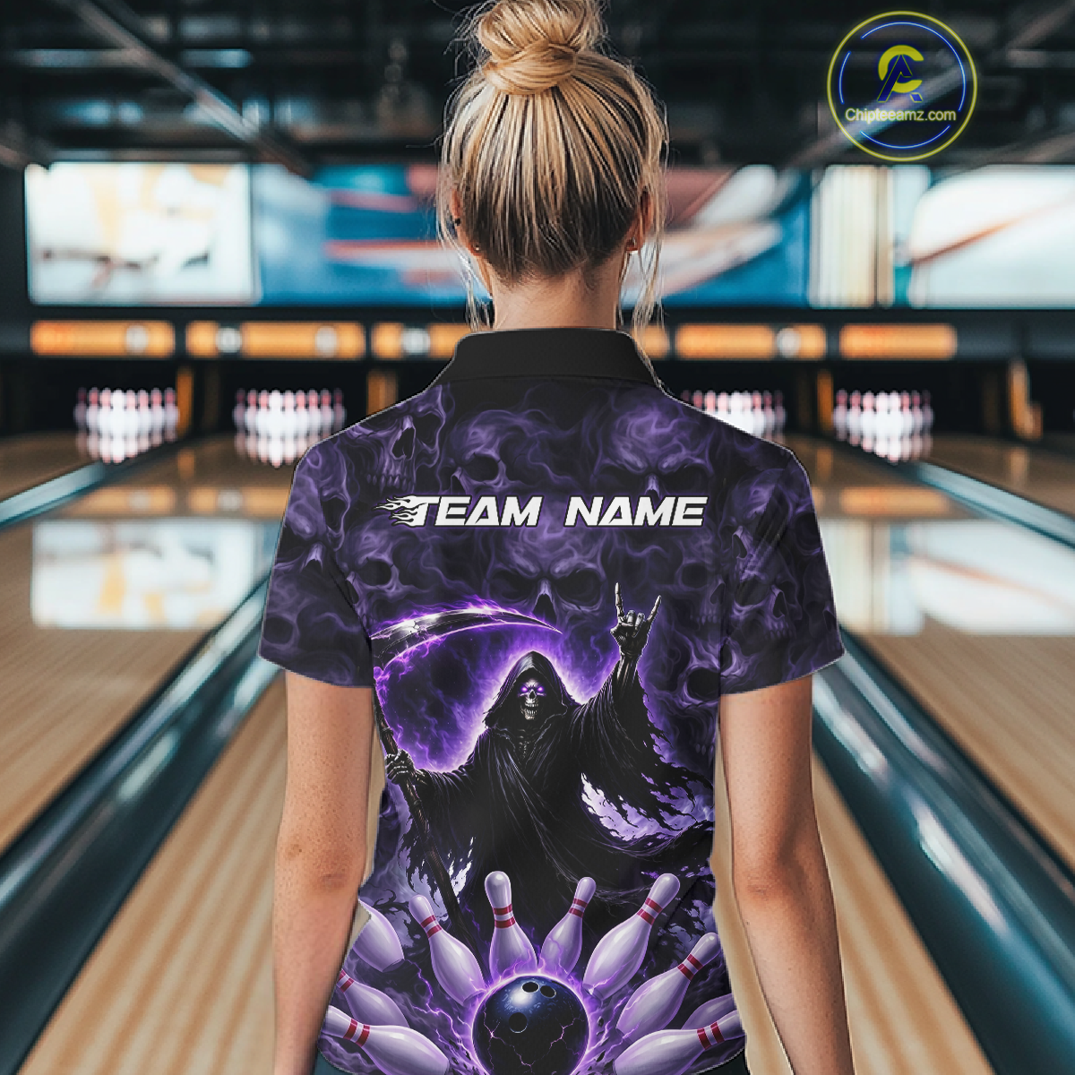 Custom Grim Reaper Bowling Shirt for Women Skull Pattern Bowling Jersey Polo &1/4 Zip QZT978