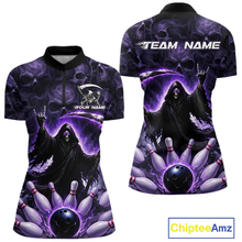 Load image into Gallery viewer, Custom Grim Reaper Bowling Shirt for Women Skull Pattern Bowling Jersey Polo &amp;1/4 Zip QZT978