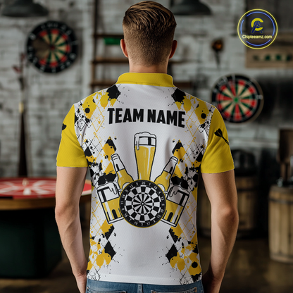 Custom Funny Beer Dart Shirt Argyle Dart Team Jersey for Men Dartboard Polo & Quarter-Zip Shirts DHT14