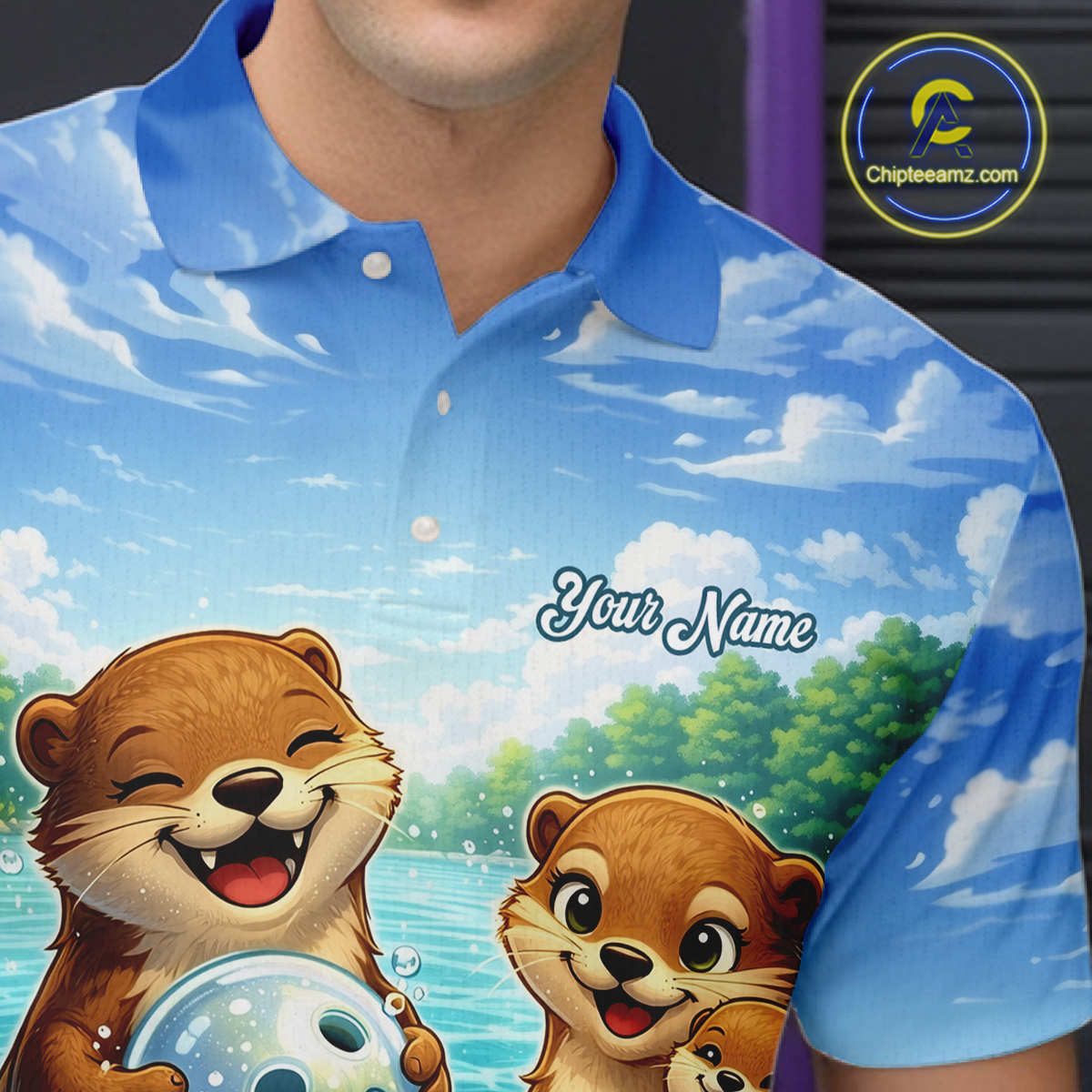 Custom Funny Otter Family Bowling Shirt DNA Bowling League Polo & 1/4-Zip Bowling Outfit for Men QZT933