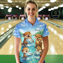 Load image into Gallery viewer, Custom Funny Otter Family Bowling Shirt DNA Bowling League Polo &amp; 1/4-Zip Bowling Outfit for Women QZT933