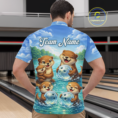 Custom Funny Otter Family Bowling Shirt DNA Bowling League Polo & 1/4-Zip Bowling Outfit for Men QZT933