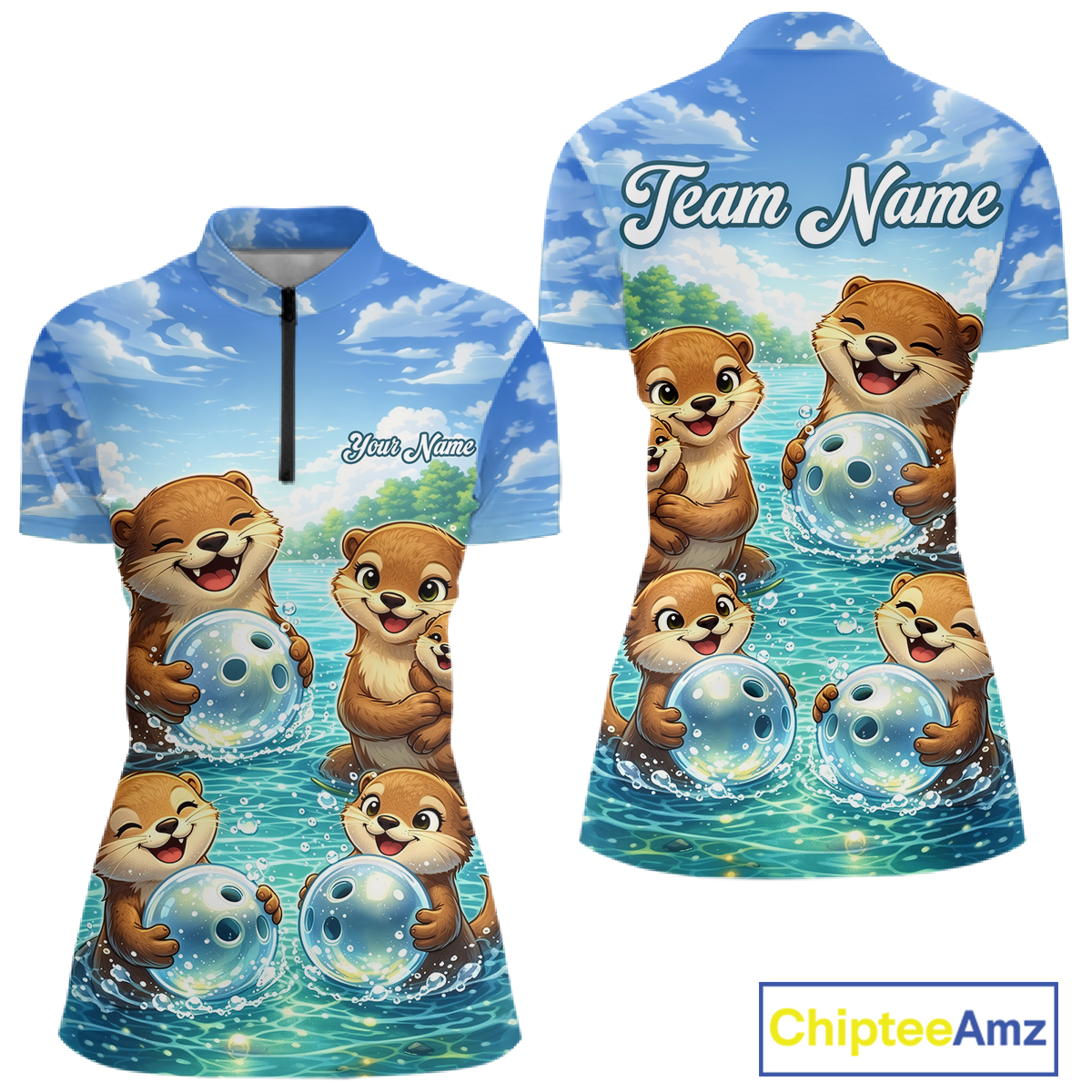 Custom Funny Otter Family Bowling Shirt DNA Bowling League Polo & 1/4-Zip Bowling Outfit for Women QZT933