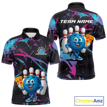 Load image into Gallery viewer, Custom Blue &amp; Pink Funny Bowling with Food Bowling Shirt Bowling Jersey for Men QZT797