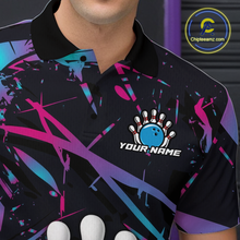 Load image into Gallery viewer, Custom Blue &amp; Pink Funny Bowling with Food Bowling Shirt Bowling Jersey for Men QZT797