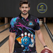 Load image into Gallery viewer, Custom Blue &amp; Pink Funny Bowling with Food Bowling Shirt Bowling Jersey for Men QZT797