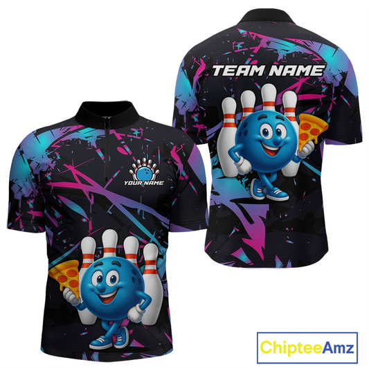 Custom Blue & Pink Funny Bowling with Food Bowling Shirt Bowling Jersey for Men QZT797