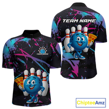 Load image into Gallery viewer, Custom Blue &amp; Pink Funny Bowling with Food Bowling Shirt Bowling Jersey for Men QZT797