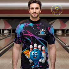 Load image into Gallery viewer, Custom Blue &amp; Pink Funny Bowling with Food Bowling Shirt Bowling Jersey for Men QZT797