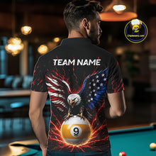 Load image into Gallery viewer, Man wearing a shirt with an eagle and pool ball design, standing in a bar.
