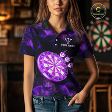 Load image into Gallery viewer, Custom Purple Flame Neon Dart Shirts Wings Dart Jersey Dartboard Shirt for Women DHT21