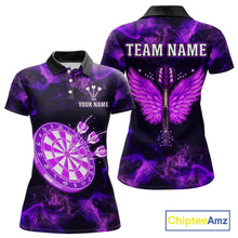 Load image into Gallery viewer, Custom Purple Flame Neon Dart Shirts Wings Dart Jersey Dartboard Shirt for Women DHT21