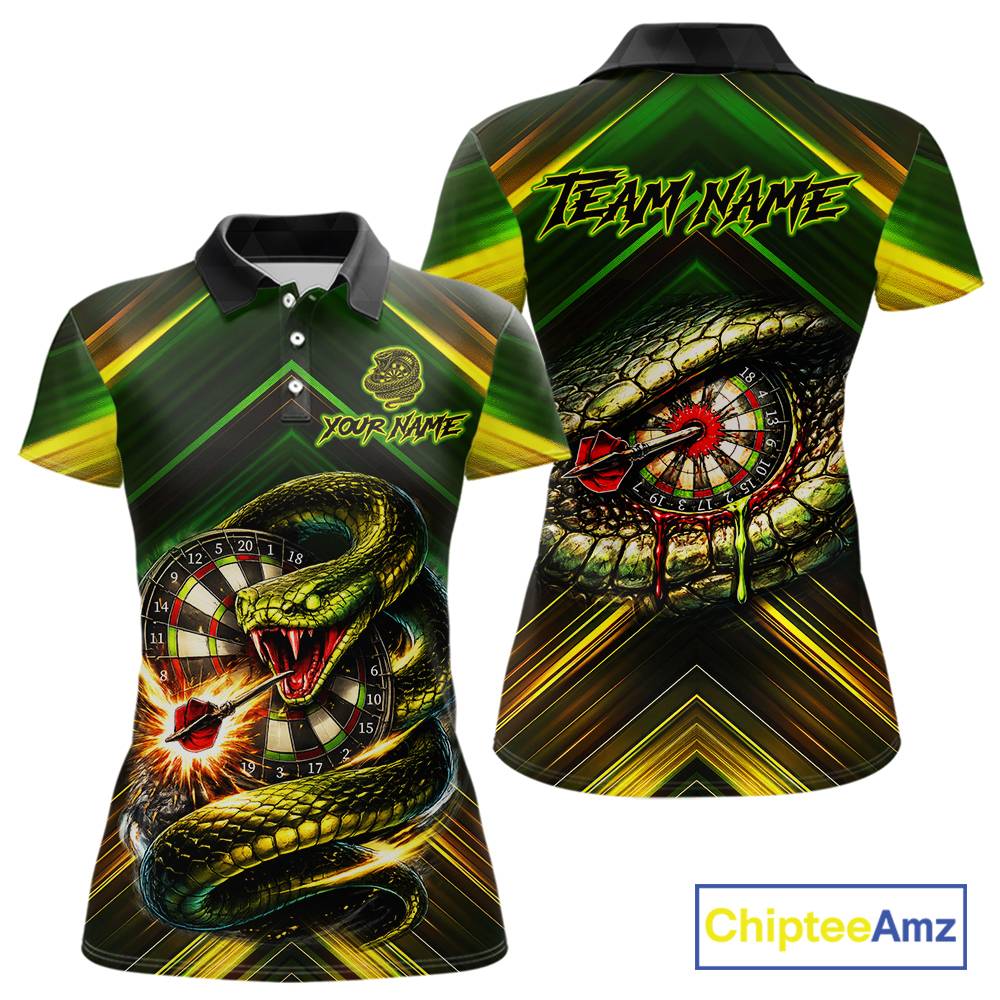 Yellow & Green Cobra Snake Dart Shirts for Women Custom Dart Team Jersey Polo & 1/4-Zip Dart Outfit DHT22