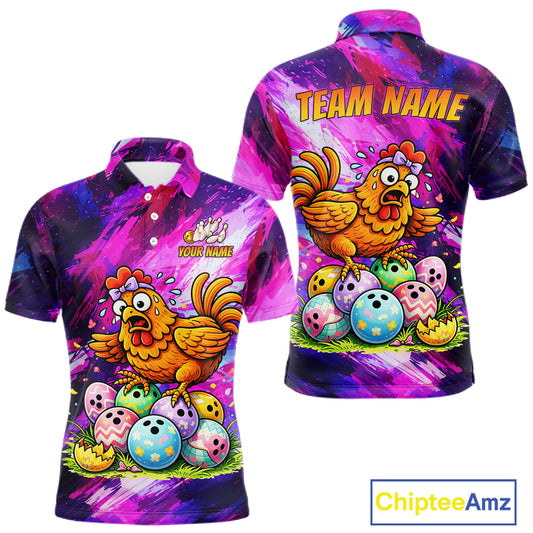Custom Funny Chicken Bowling Team Shirt for Men Easter Bowling League Jersey Polo & 1/4-Zip QZT939