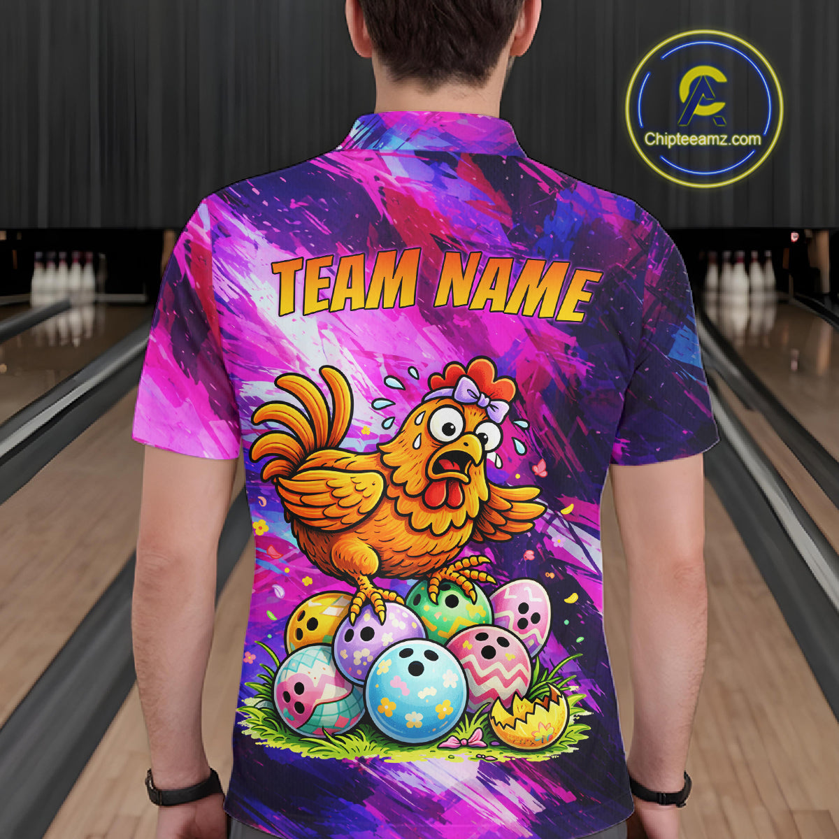 Custom Funny Chicken Bowling Team Shirt for Men Easter Bowling League Jersey Polo & 1/4-Zip QZT939