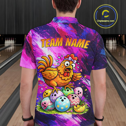 Custom Funny Chicken Bowling Team Shirt for Men Easter Bowling League Jersey Polo & 1/4-Zip QZT939
