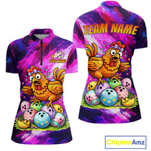 Load image into Gallery viewer, Custom Funny Chicken Bowling Team Shirt for Women Easter Bowling League Jersey Polo &amp; 1/4-Zip QZT939