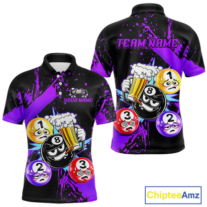 Custom Purple Funny 8 Ball Pool Billiard Team Shirts for Men Billiard League Jersey Polo &1/4 Zip BHT2
