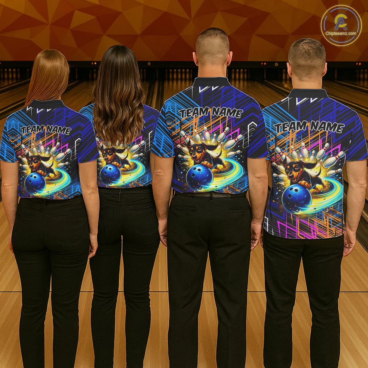 Multicolor Funny Dachshund Bowling Shirt Custom Bowling Team Jersey for Men Polo & Quarter-Zip Bowling Outfit QZT941