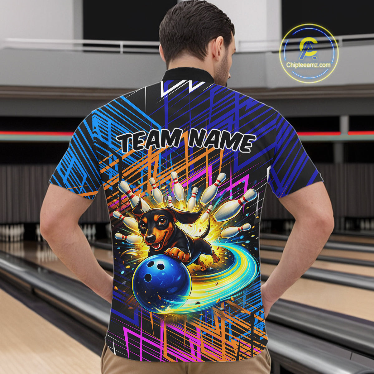 Multicolor Funny Dachshund Bowling Shirt Custom Bowling Team Jersey for Men Polo & Quarter-Zip Bowling Outfit QZT941