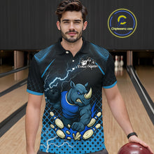 Load image into Gallery viewer, Custom Funny Blue Rhino Bowling Team Shirt for Men Bowling Jersey Polo, Quarter-Zip Outfit QZT805