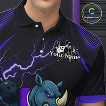 Load image into Gallery viewer, Custom Funny Purple Rhino Bowling Team Shirt for Men Bowling Jersey Polo, Quarter-Zip Outfit QZT805