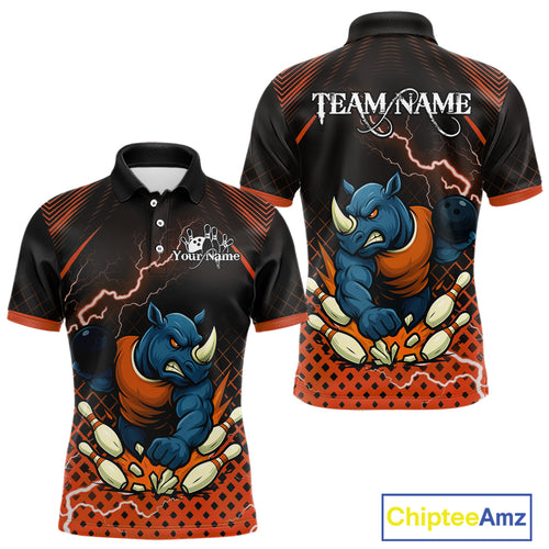 Custom Funny Orange Rhino Bowling Team Shirt for Men Bowling Jersey Polo, Quarter-Zip Outfit QZT805