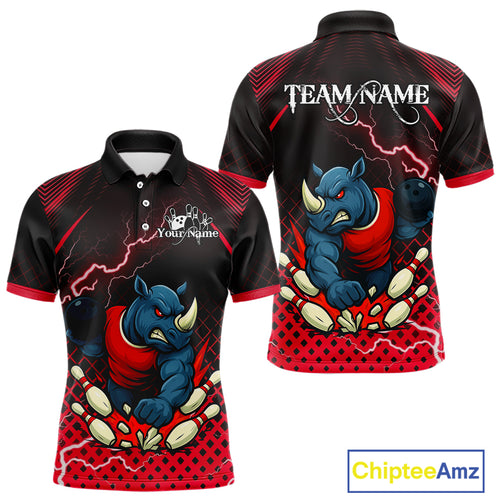 Custom Funny Red Rhino Bowling Team Shirt for Men Bowling Jersey Polo, Quarter-Zip Outfit QZT805