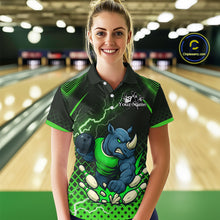 Load image into Gallery viewer, Custom Funny Green Rhino Bowling Team Shirt for Women Bowling Jersey Polo, Quarter-Zip Outfit QZT805