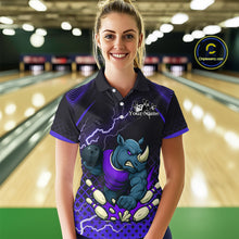 Load image into Gallery viewer, Custom Funny Purple Rhino Bowling Team Shirt for Women Bowling Jersey Polo, Quarter-Zip Outfit QZT805