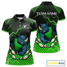 Load image into Gallery viewer, Custom Funny Green Rhino Bowling Team Shirt for Women Bowling Jersey Polo, Quarter-Zip Outfit QZT805