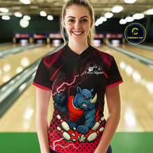 Load image into Gallery viewer, Custom Funny Red Rhino Bowling Team Shirt for Women Bowling Jersey Polo, Quarter-Zip Outfit QZT805
