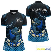 Load image into Gallery viewer, Custom Funny Blue Rhino Bowling Team Shirt for Women Bowling Jersey Polo, Quarter-Zip Outfit QZT805