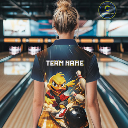 Personalized Funny Duck Bowling Team Shirt for Women Bowling League Uniform Polo & 1/4-Zip QZT858