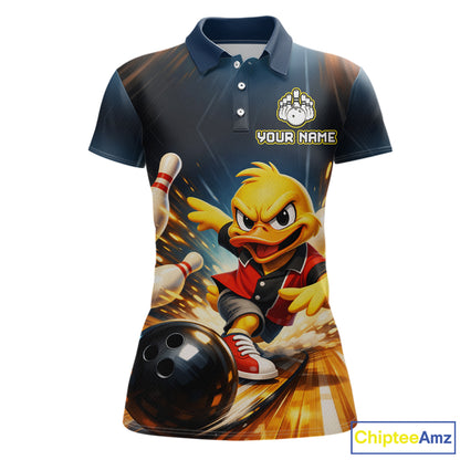 Personalized Funny Duck Bowling Team Shirt for Women Bowling League Uniform Polo & 1/4-Zip QZT858