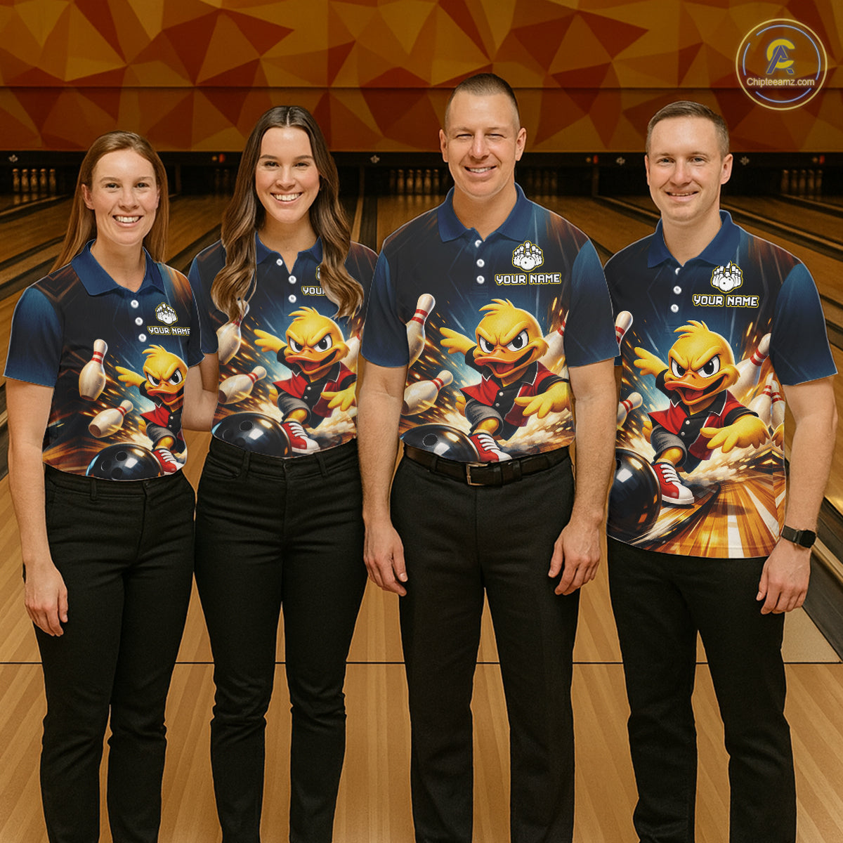 Personalized Funny Duck Bowling Team Shirt for Women Bowling League Uniform Polo & 1/4-Zip QZT858