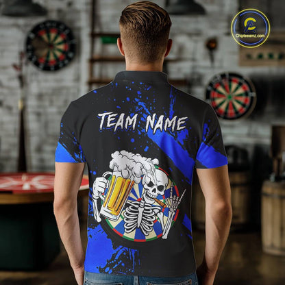 Custom Blue Skeleton Dart Jersey for Team Polo & 1/4 Zip Beer Dartboard Shirts Dart Jerseys Gift for Men DHT3