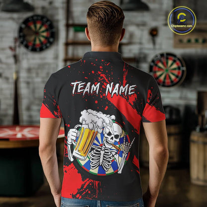 Custom Red Skeleton Dart Jersey for Team Polo & 1/4 Zip Beer Dartboard Shirts Dart Jerseys Gift for Men DHT3