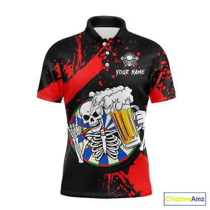 Custom Red Skeleton Dart Jersey for Team Polo & 1/4 Zip Beer Dartboard Shirts Dart Jerseys Gift for Men DHT3