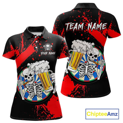 Custom Red Skeleton Dart Jersey for Team Polo & 1/4 Zip Beer Dartboard Shirts Dart Jerseys Gift for Women DHT3